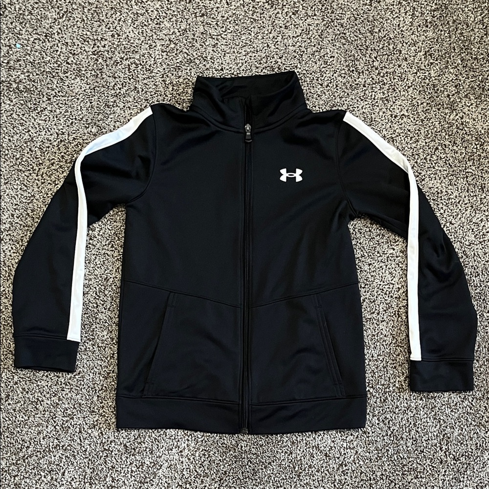 Under Armour Kids Black and White Zip-Up Hoodie Sz Youth Medium - EUC